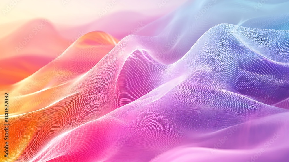 Fototapeta premium Abstract digital artwork featuring smooth colorful waves in pastel shades ideal for backgrounds or artistic projects.