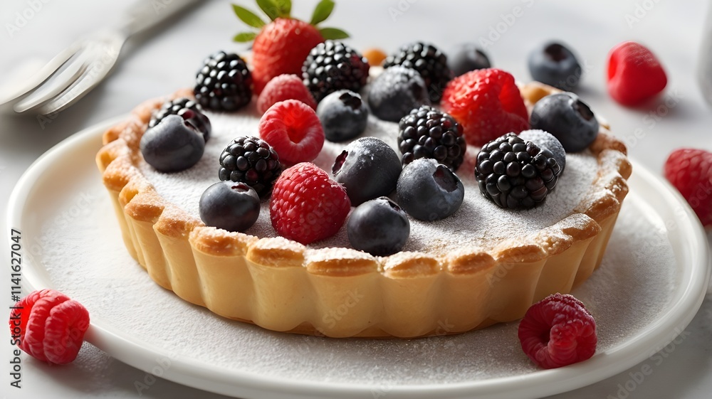 /imagine: A delicate dessert tart filled with glossy, fresh berries, arranged perfectly on a white ceramic plate with powdered sugar sprinkled around. --ar 3:2 --v 4
/imagine: A delicate dessert tart filled with glossy, fresh berries, arranged perfectly on a white ceramic plate with powdered sugar sprinkled around. --ar 3:2 --v 4