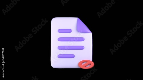 3D animated blocked document icon , representing restricted access and security in digital documentation