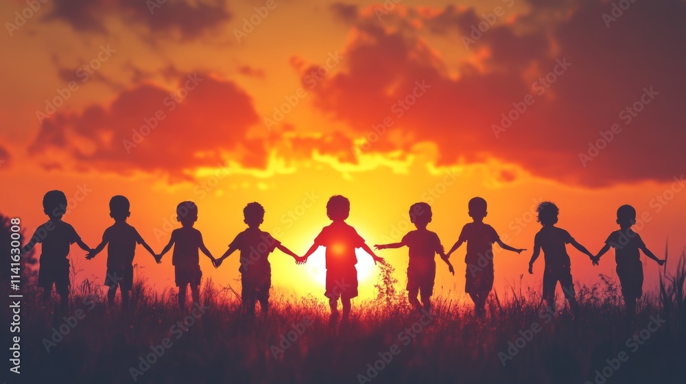 Silhouette back refugee kid group.Responsible.Kid child boy and girl worship.World kids day, Pray and worship, Hope, freedom, Diverse, Faith.World refugee day.Juneteenth kid.Friends.Potential unlock. Silhouette back refugee kid group.Responsible.Kid child boy and girl worship.World kids day, Pray and worship, Hope, freedom, Diverse, Faith.World refugee day.Juneteenth kid.Friends.Potential unlock.
