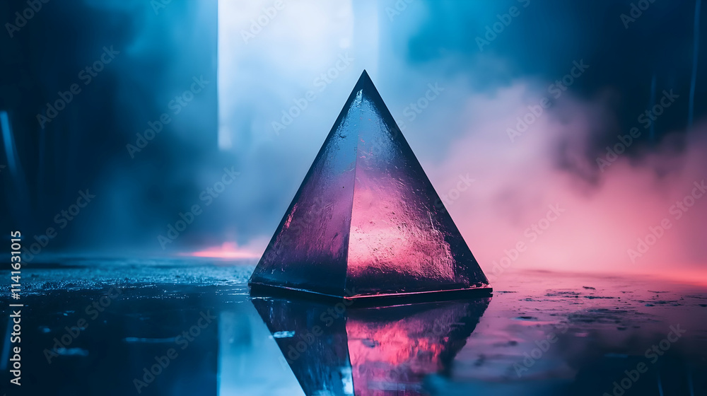 Fototapeta premium Abstract Pyramid Reflection in Neon Light