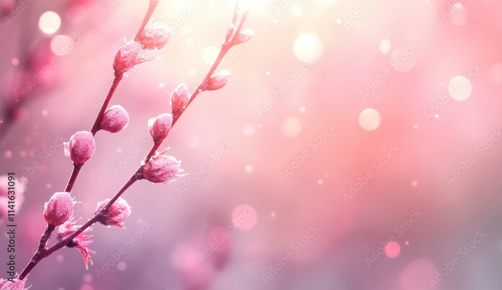 Delicate Pink Blossoms on a Branch with Soft Lighting and Sparkling Bokeh Background Creating an Ethereal and Dreamy Spring Aesthetic Delicate Pink Blossoms on a Branch with Soft Lighting and Sparkling Bokeh Background Creating an Ethereal and Dreamy Spring Aesthetic