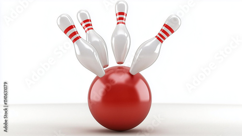 Red Bowling Ball Striking Pins 