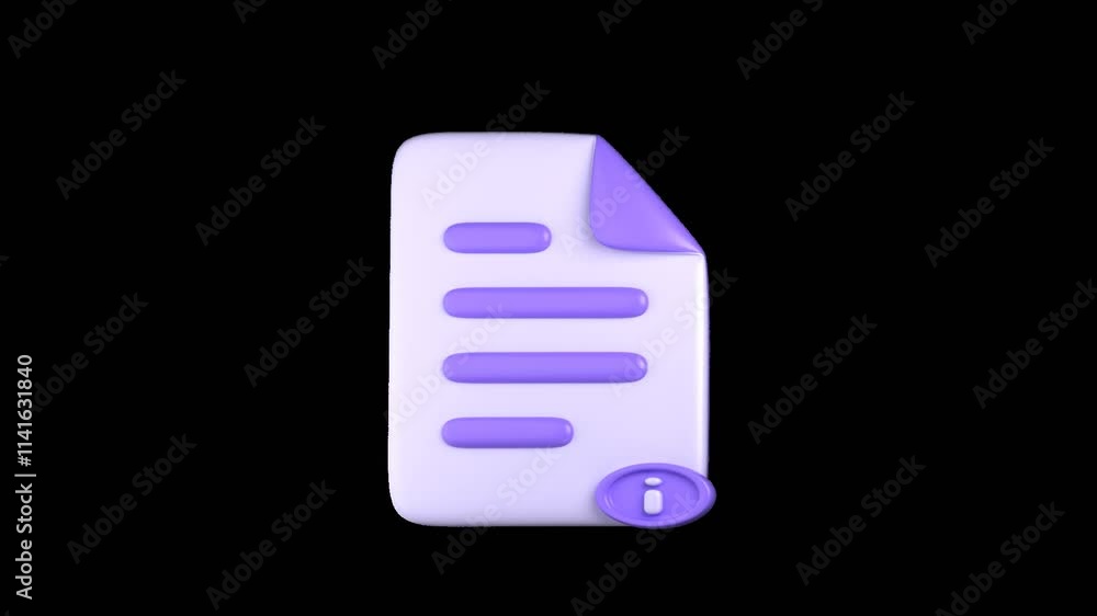 3D animated document info icon featuring a vibrant information symbol and dynamic document design, representing essential details and informative content 3D animated document info icon featuring a vibrant information symbol and dynamic document design, representing essential details and informative content
