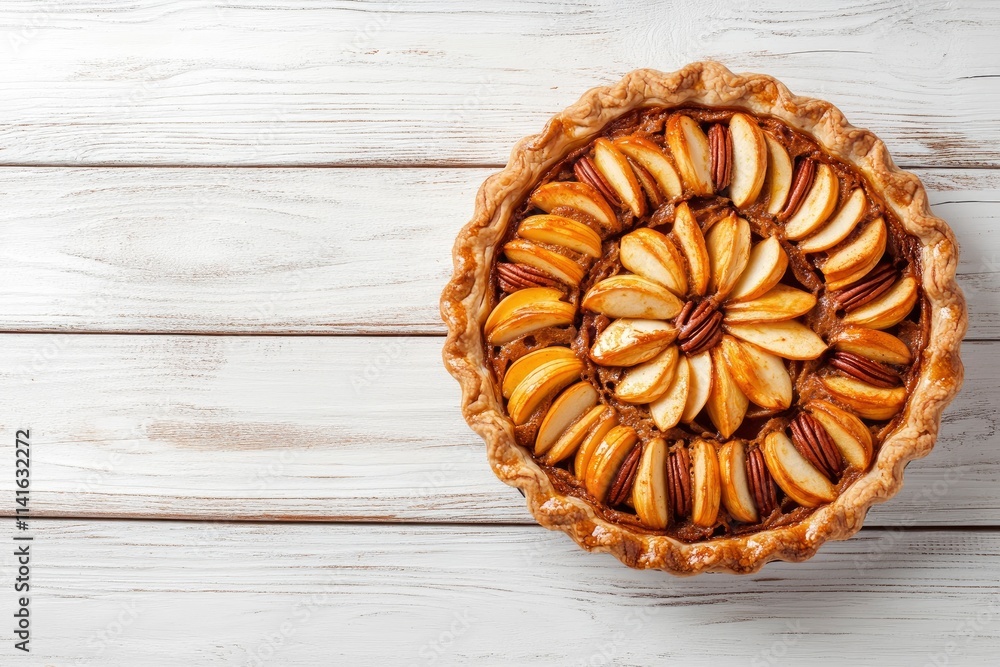 Mixed homemade autumn pies. Pumpkin, apple and pecan. Overhead view top border on a white wood background with copy space. Mixed homemade autumn pies. Pumpkin, apple and pecan. Overhead view top border on a white wood background with copy space.