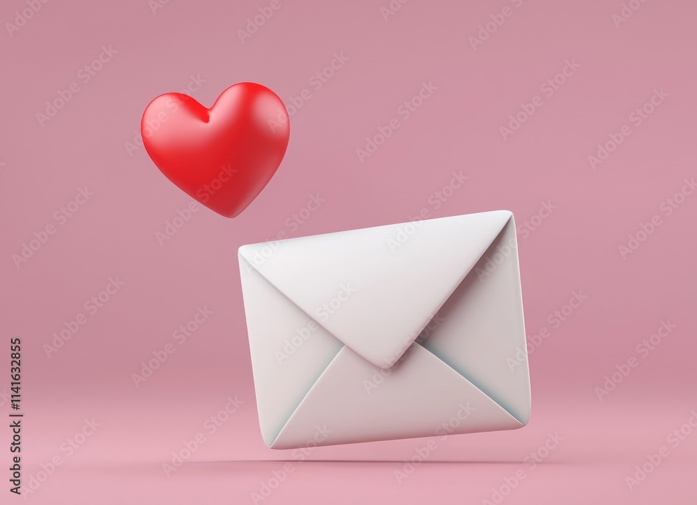 Cute 3D render of a red heart flying out of a white envelope against a pink background. Cute 3D render of a red heart flying out of a white envelope against a pink background.