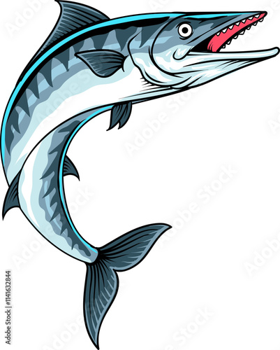 Barracuda Fish in cartoon character illustration