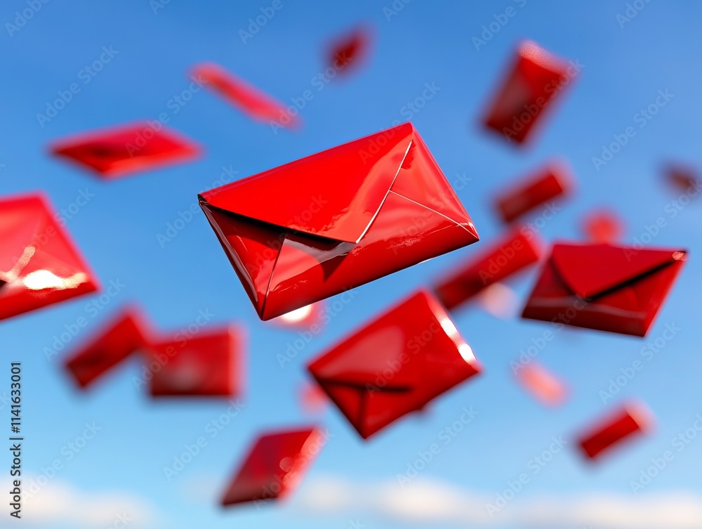A bunch of red envelopes flying in the air A bunch of red envelopes flying in the air
