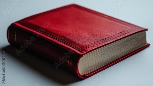 Elegant Red Leather-Bound Book with Textured Cover and Well-Defined Edges on a Light Background Perfect for Artistic or Literary Themes