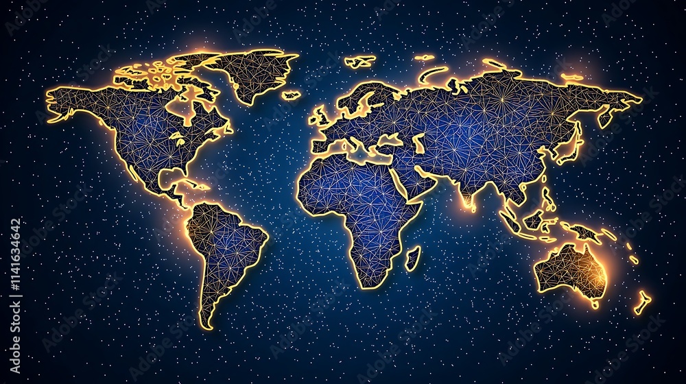 Naklejka premium Glowing World Map on Starry Background