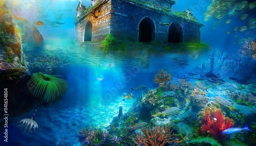 Vibrant Underwater Kingdom with Glowing Coral Reefs and Majestic Sea Creatures photo