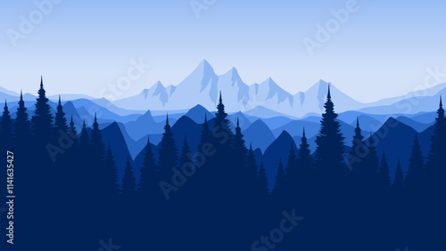 winter mountain landscape silhouette vector illustration for background, wallpaper, background template, backdrop design, advertising, ads, and business