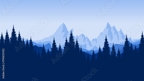 winter mountain landscape silhouette vector illustration for background, wallpaper, background template, backdrop design, advertising, ads, and business