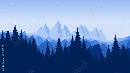winter mountain landscape silhouette vector illustration for background, wallpaper, background template, backdrop design, advertising, ads, and business