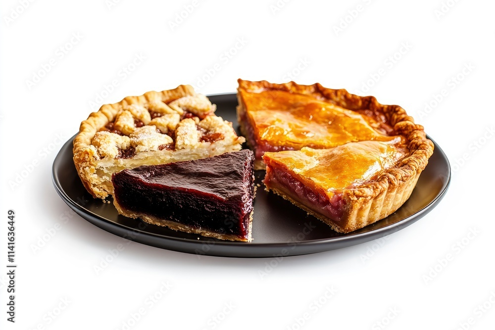 Pies on a dark plate on a white background. Pies on a dark plate on a white background.
