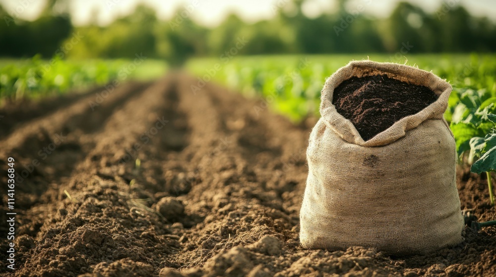 a bag of dirt sitting in the middle of a field a bag of dirt sitting in the middle of a field