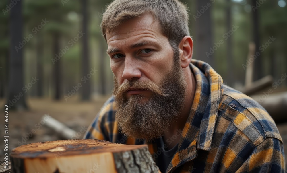 Thoughtful man in a forest setting Thoughtful man in a forest setting