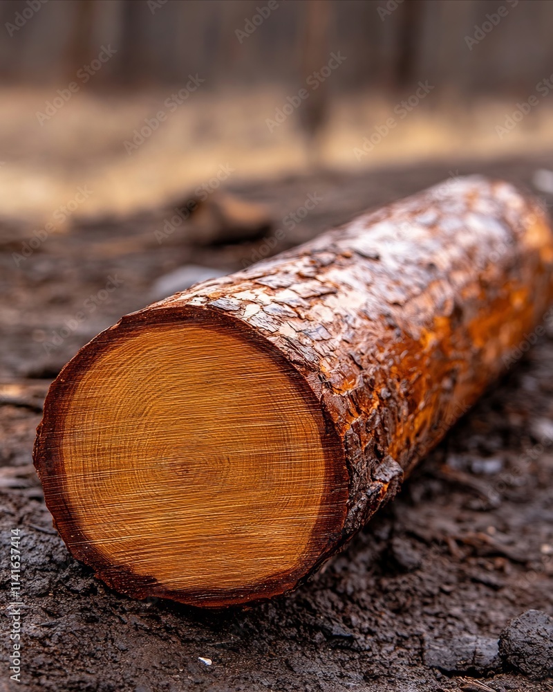 A large log sitting on top of a dirt ground A large log sitting on top of a dirt ground