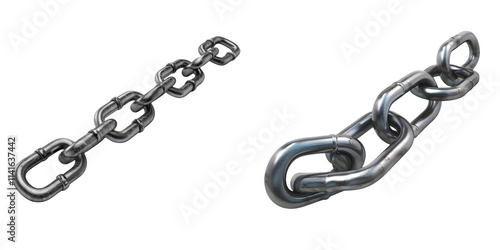Metal chain links. 3d rendering illustration isolated on a white background. Generative AI.