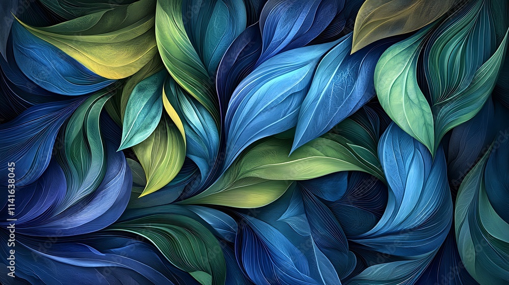 Illustration green and blue leaves abstract background wallpaper, nature painting design Illustration green and blue leaves abstract background wallpaper, nature painting design