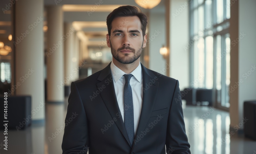 Confident man in suit standing indoors Confident man in suit standing indoors