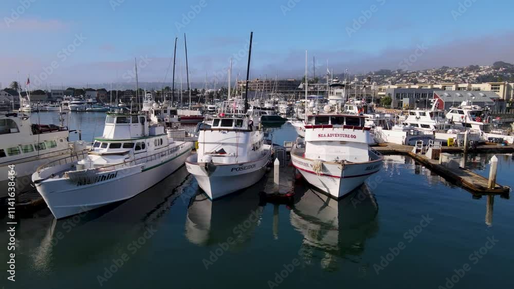 Aerial view of sportfishing boats in San Diego Bay Aerial view of sportfishing boats in San Diego Bay