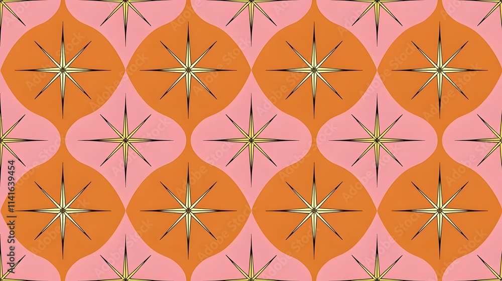 Mid-Century Modern Seamless Pattern with Orange and Pink Circles for Wallpaper Mid-Century Modern Seamless Pattern with Orange and Pink Circles for Wallpaper