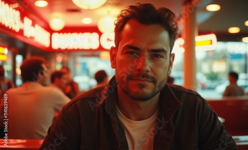 Thoughtful man in a retro diner setting