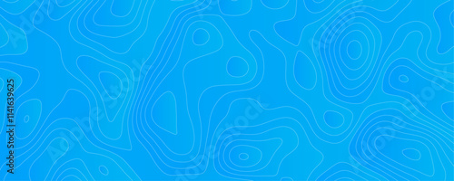 Abstract Black white and sky blue vector topographic map background. Lines Topographic contour lines vector map seamless pattern. thin curved wavy lines topology on a blue color background.