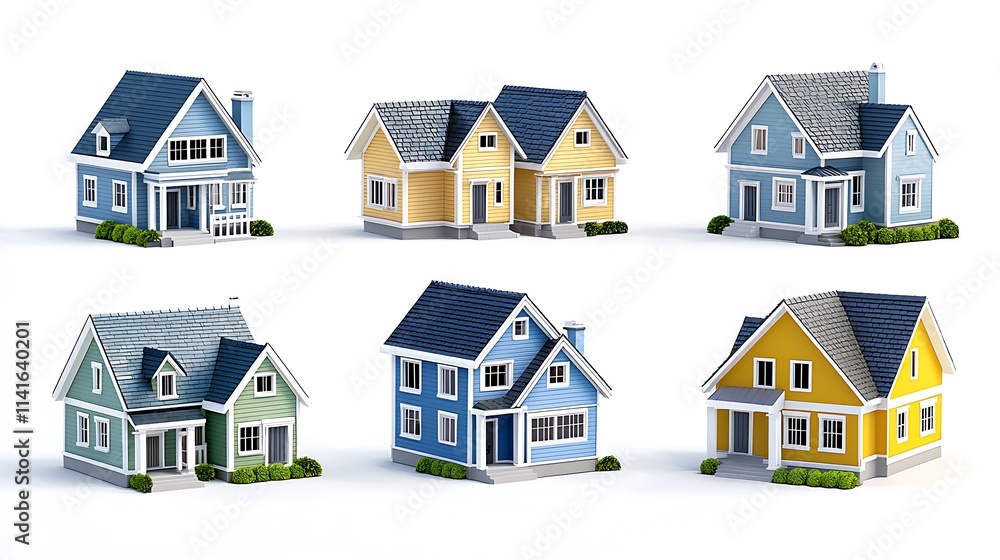 Colorful Miniature Houses Isolated on White Background Colorful Miniature Houses Isolated on White Background