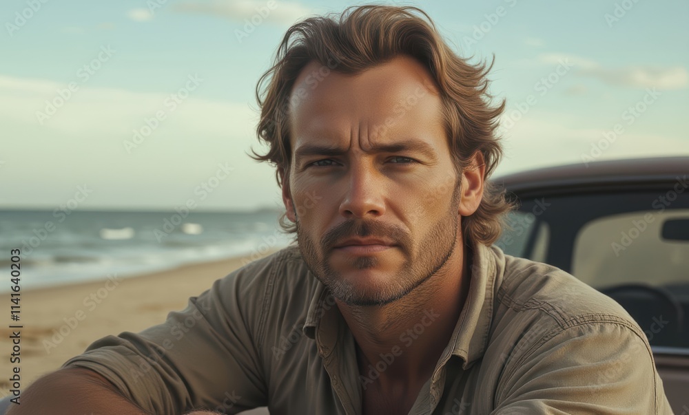 Thoughtful man by the beach Thoughtful man by the beach
