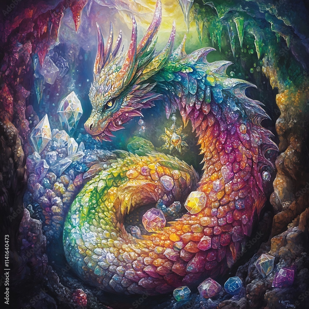 Obraz premium Majestic Chromatic Dragon Amidst Vibrant Underwater Coral Reef Landscape