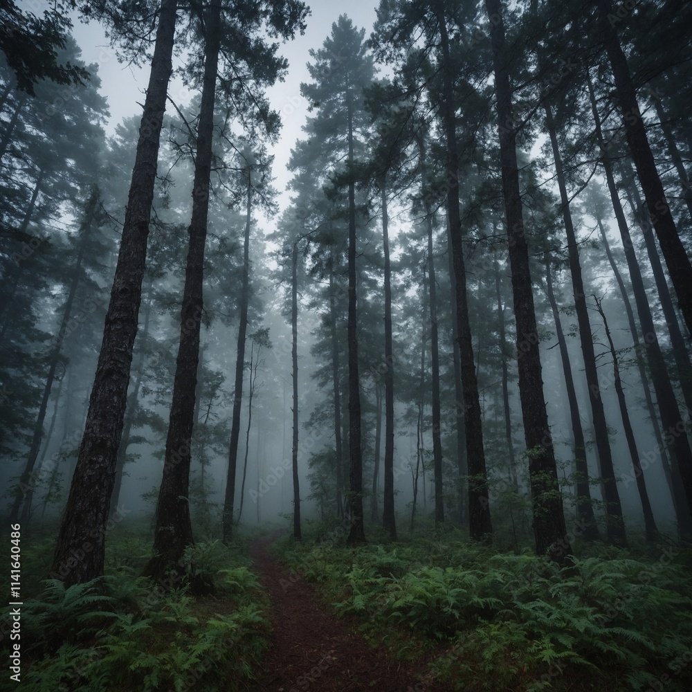 Misty forest in the early morning. Misty forest in the early morning.