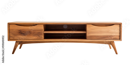 Modern wood tv stand isolated on transparent white background, Clipping Path