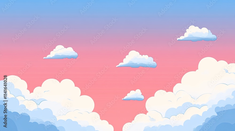 Pink and blue sky with fluffy white clouds. Pink and blue sky with fluffy white clouds.