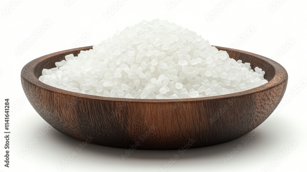 Fine White Salt in a Wooden Bowl on a Smooth White Surface Perfect for Culinary, Cooking, and Natural Food Photography with Organic and Healthy Themes Fine White Salt in a Wooden Bowl on a Smooth White Surface Perfect for Culinary, Cooking, and Natural Food Photography with Organic and Healthy Themes