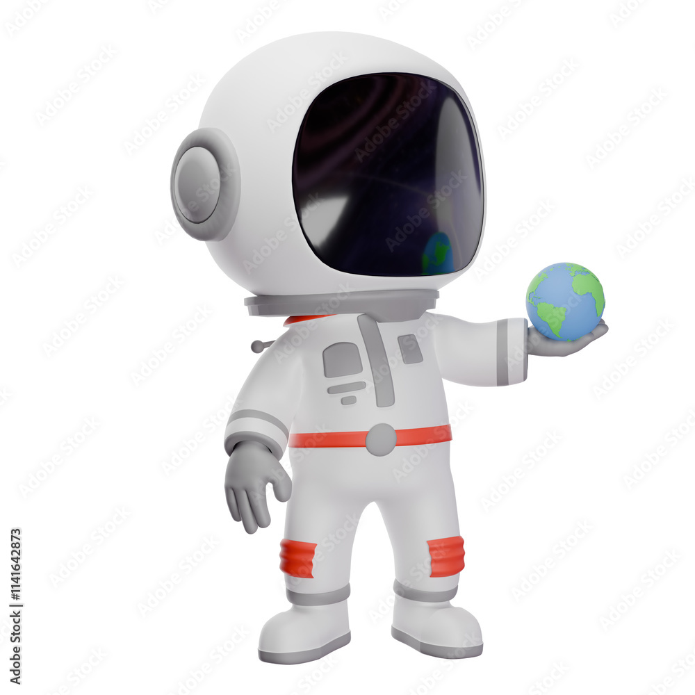 Chibi Astronaut with Helmet 3D Model. A chibi astronaut stands holding the globe in his left hand. Cartoon Illustration Chibi Astronaut with Helmet 3D Model. A chibi astronaut stands holding the globe in his left hand. Cartoon Illustration