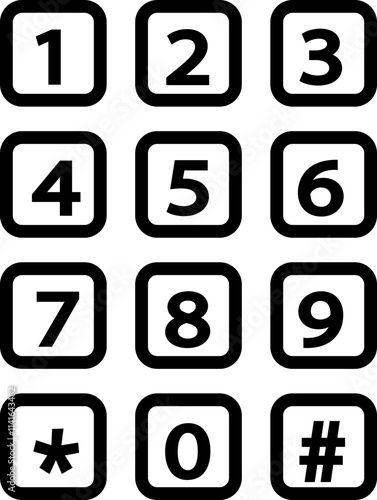 Number pad icon. Smartphone dial keypad design. Mobile phone numbers panel with numbers and letters. Dial buttons user interface display design vector isolated on transparent background.