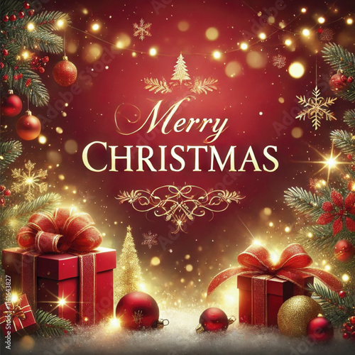 Classic Christmas Decorations with a Lit Fireplace