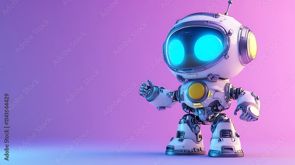 High tech robot humanoid with blue lights on purple background wallpaper, AI and new technology growth High tech robot humanoid with blue lights on purple background wallpaper, AI and new technology growth