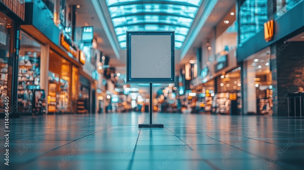 Empty Blank Signage Display in Modern Shopping Mall Surrounded by Vibrant Retail Stores and Ample Lighting, Creating a Welcoming Atmosphere for Shoppers Empty Blank Signage Display in Modern Shopping Mall Surrounded by Vibrant Retail Stores and Ample Lighting, Creating a Welcoming Atmosphere for Shoppers
