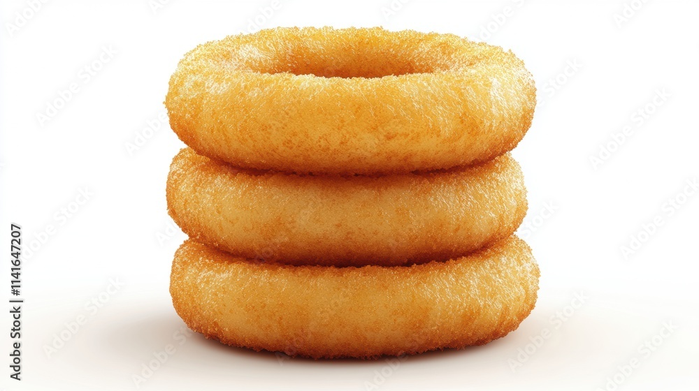 Stack of Three Golden Brown Donuts Shining with Deliciousness and Ready to Tempt Sweets Lovers with Their Soft and Fluffy Texture for a Perfect Snack
