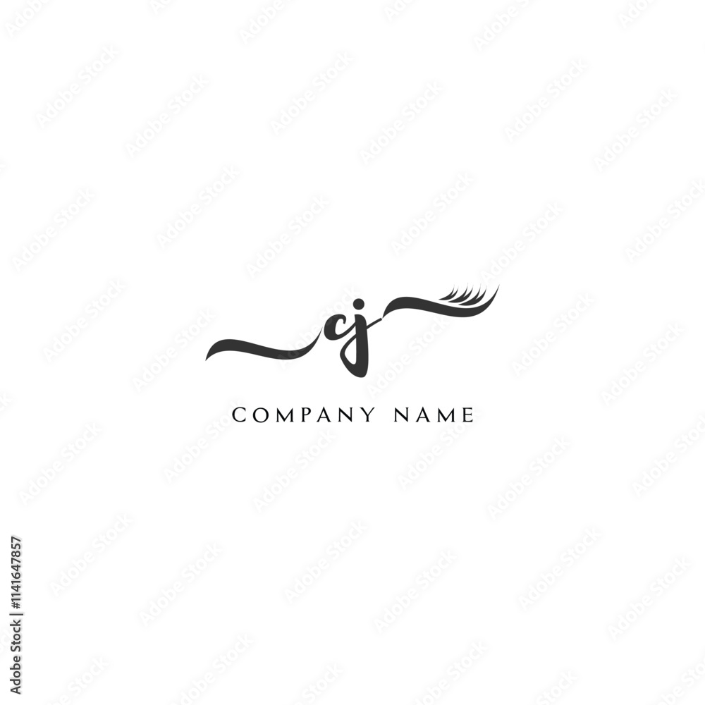 Minimalist CJ Logo Design with Abstract Feather Element Minimalist CJ Logo Design with Abstract Feather Element