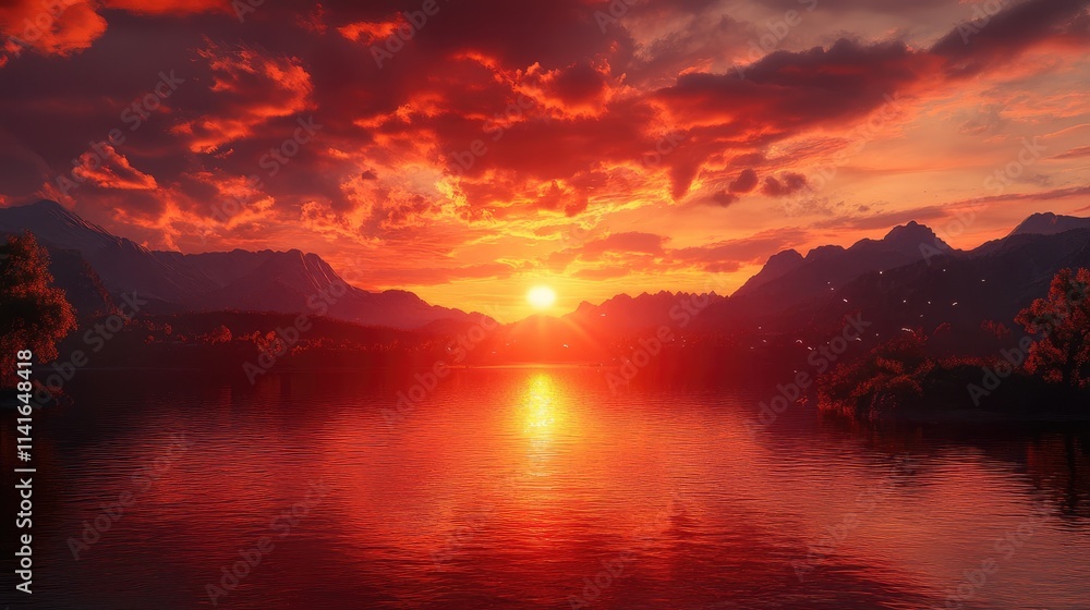 A breathtaking red sunset sky over a tranquil landscape, with vivid colors and soft lighting. Ideal for promoting relaxation or travel destinations. A breathtaking red sunset sky over a tranquil landscape, with vivid colors and soft lighting. Ideal for promoting relaxation or travel destinations.
