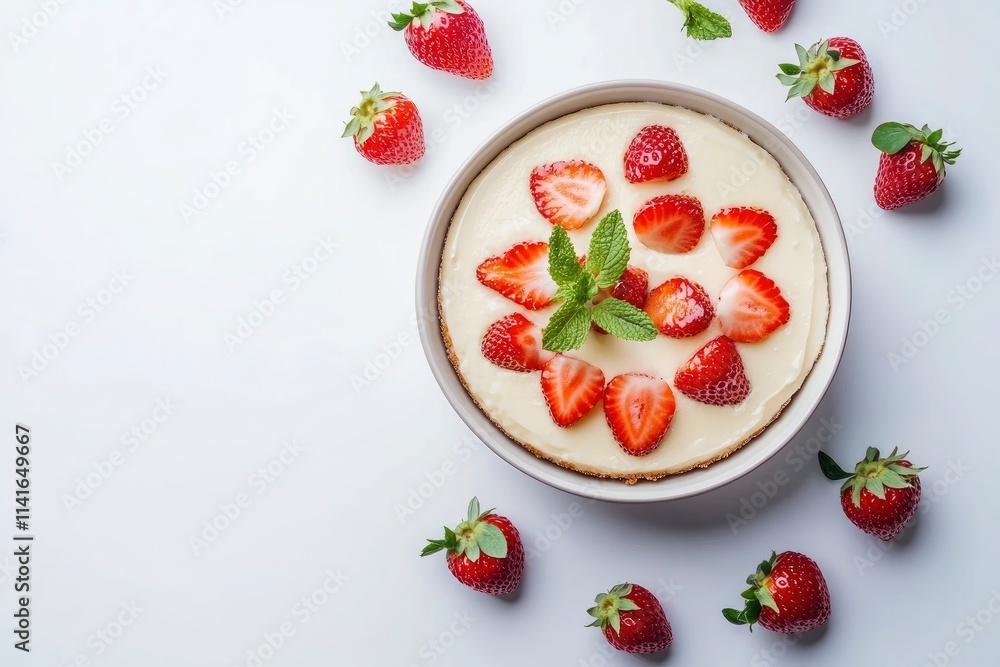Tasty cheesecake with strawberry on white background Tasty cheesecake with strawberry on white background
