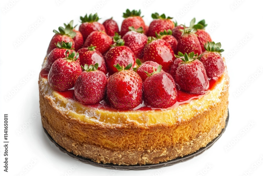 Tasty cheesecake with strawberry on white background Tasty cheesecake with strawberry on white background