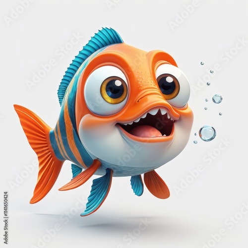 Colorful cartoon fish with big eyes and a surprised expression, isolated on a white background. Perfect for ocean-themed illustrations, kids' books, and aquatic designs.

 photo