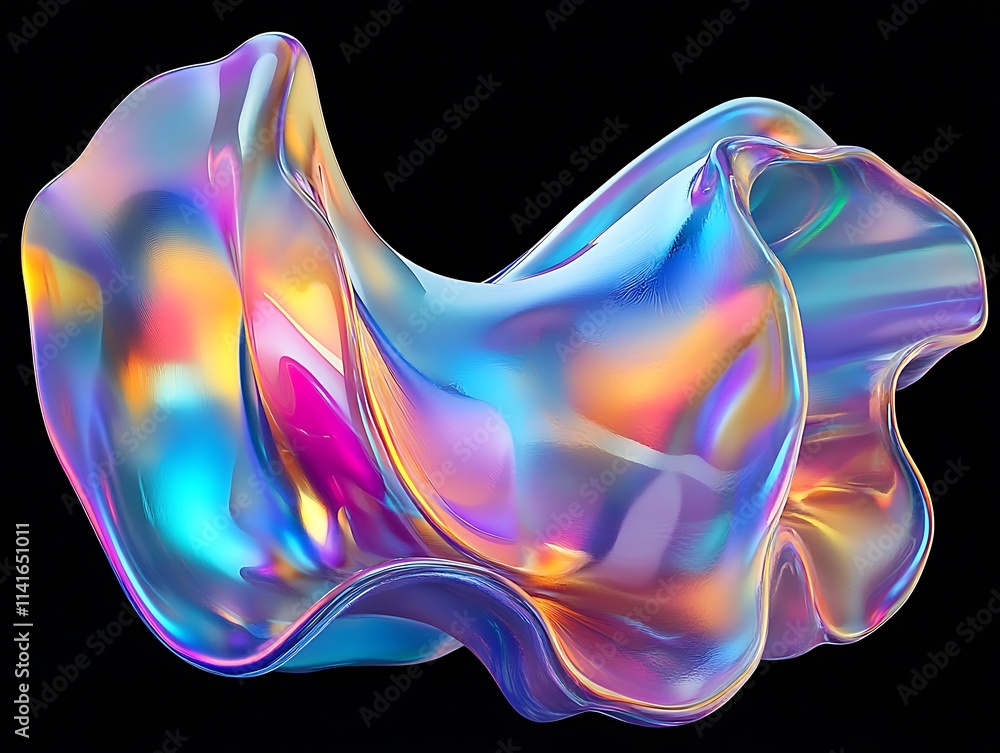 Obraz premium Glowing colorful bright reflective vibrant abstract background metallic wallpaper on black background