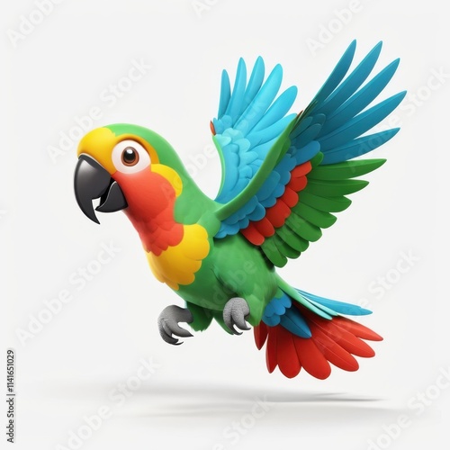 Flying parrot with spread wings and a joyful expression. Perfect for dynamic designs, nature themes, and lively illustrations.

 photo