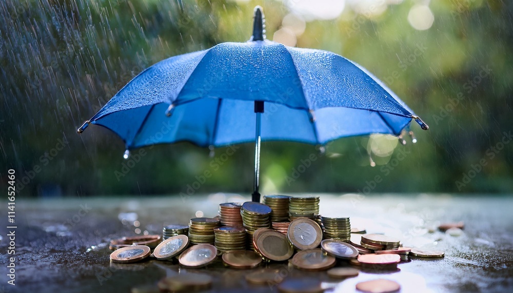 custom made wallpaper toronto digitalNature's Shield: A Blue Umbrella Safeguarding Coins, Representing Financial Stability and Protection